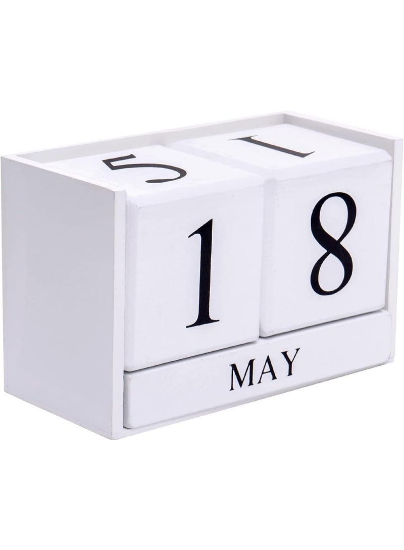 Perpetual Calendar Wooden Block Calendar for Office Desk Calendar Plank Table Daily Desk Calendar Accessories Block Dates (Large White) - Image 1